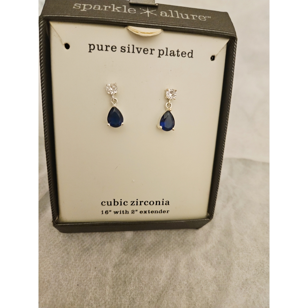 Silver Plated Blue Cubic Zirconia Earrings